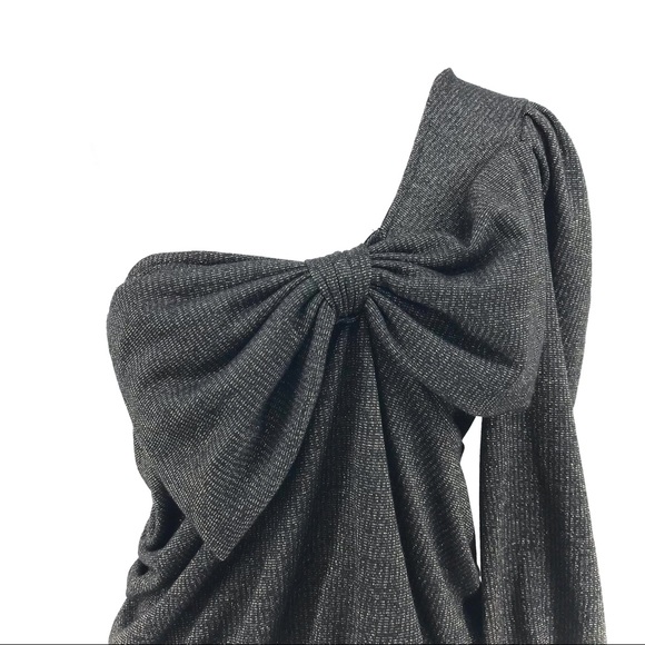 Current Air Anthropologie Black Sparkle Bow-Tie One-Shoulder Top - Picture 2 of 9